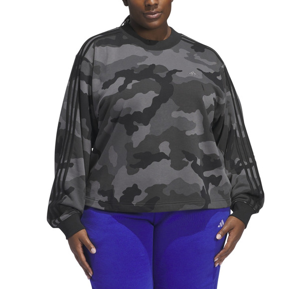 Adidas Women Camo Crewneck Sweatshirt Black Plus Size 2X - Picture 1 of 4
